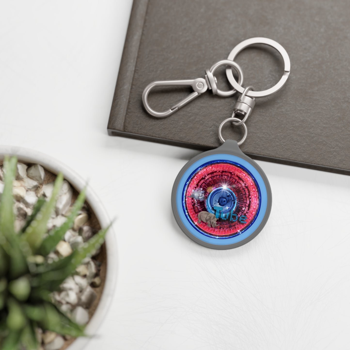 Lumpy Donut Keychain - "Rhinos Do Run From Thunder" - series 1.0 - variant 1 - red/blue donut