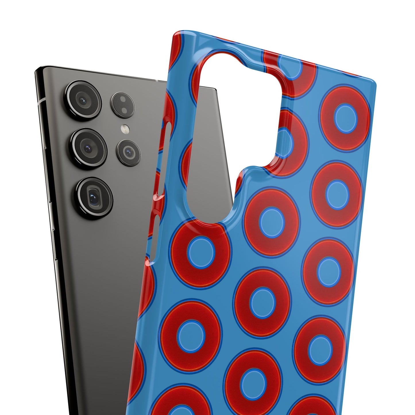 Lumpy Donut Snap Case - red vivid donut print w/light steel blue background