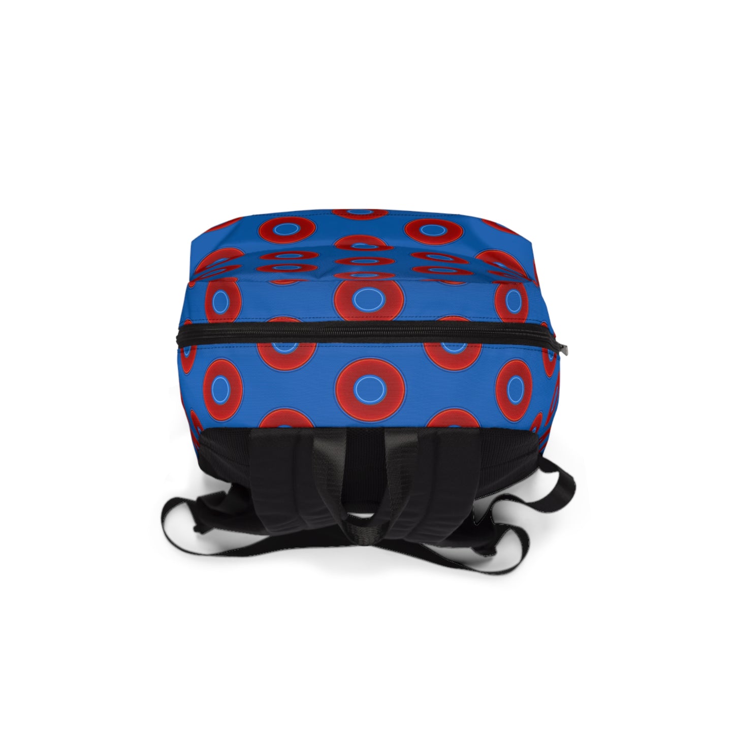 Donut Backpack - red vivid donuts w/dark royal blue background
