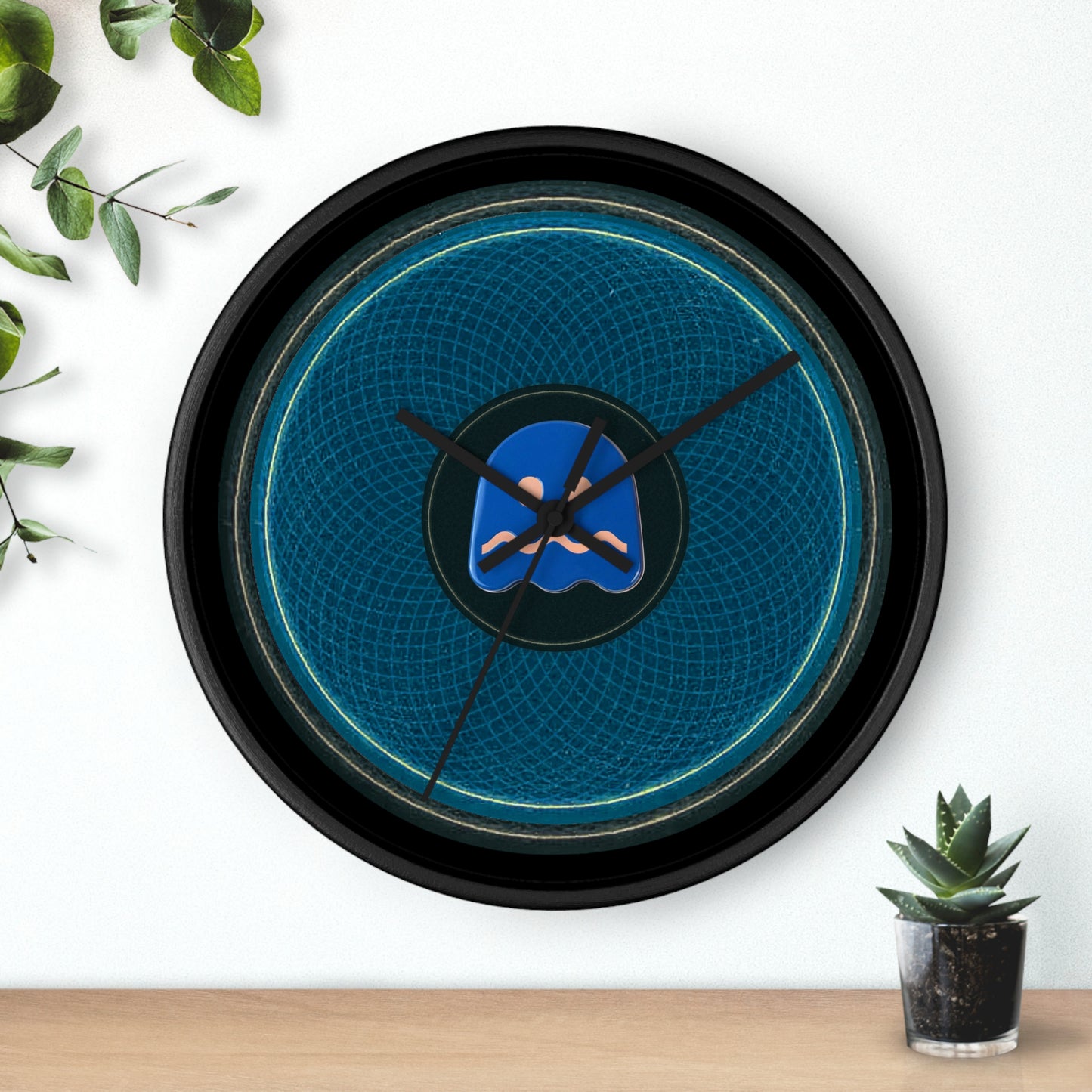 Lumpy Wall Clock - "Ghosted Donut Clock?" blue/black symmetrical donut w/black background