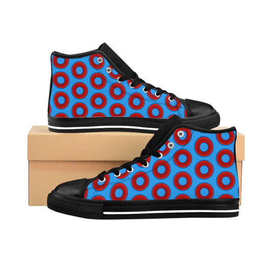 Men's Cushiony Convectors - High Tops - red vivid donuts w/sky royal blue background