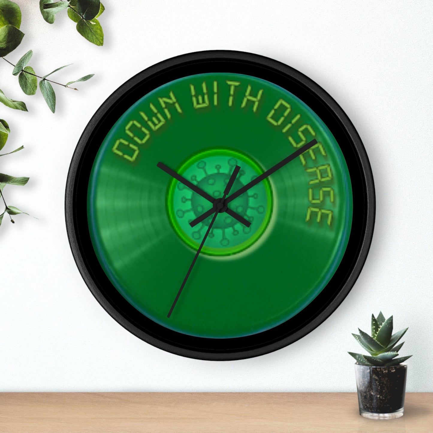 Lumpy Wall Clock - "Down with this Donut Clock" - green vivid donut w/black background