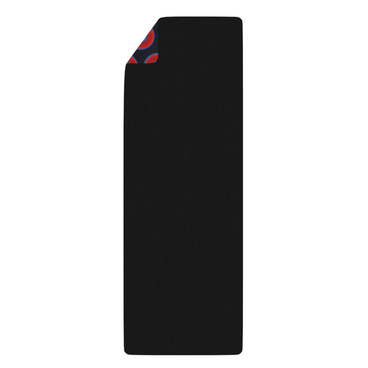 Lumpy Donut Yoga Mat :) - 24″ x 70" - vivid red donut print w/blue charcoal background