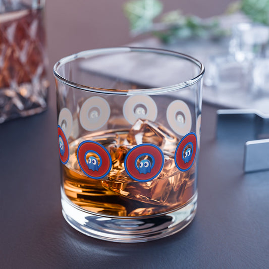 10oz Lumpy Rock Glass - "Story of the Rock Glass" - blue/red rustic donut