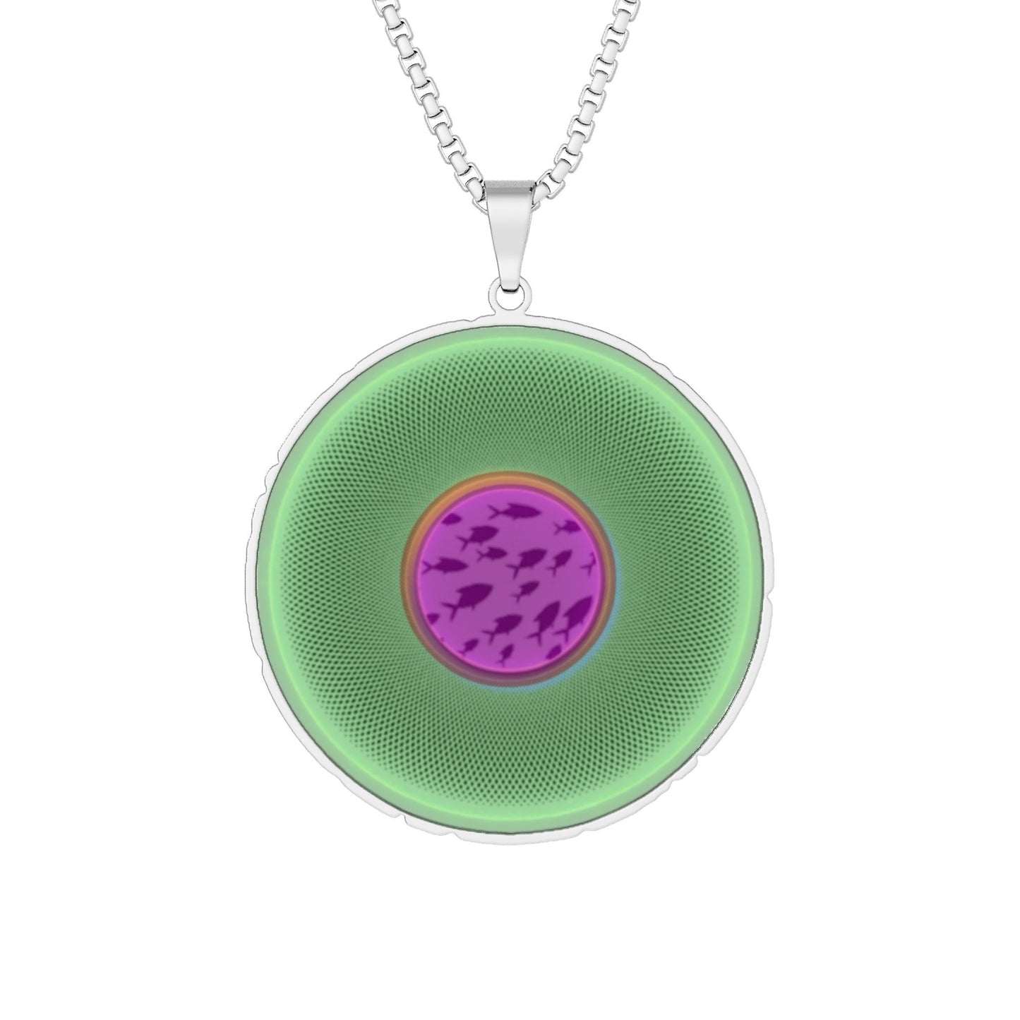 Lump's Heady Donut Necklace - 1" x 1" Stainless Steel Pendant - "Swimming by this Donut Pendant" - green/purple pastel phatty donut - variant 2