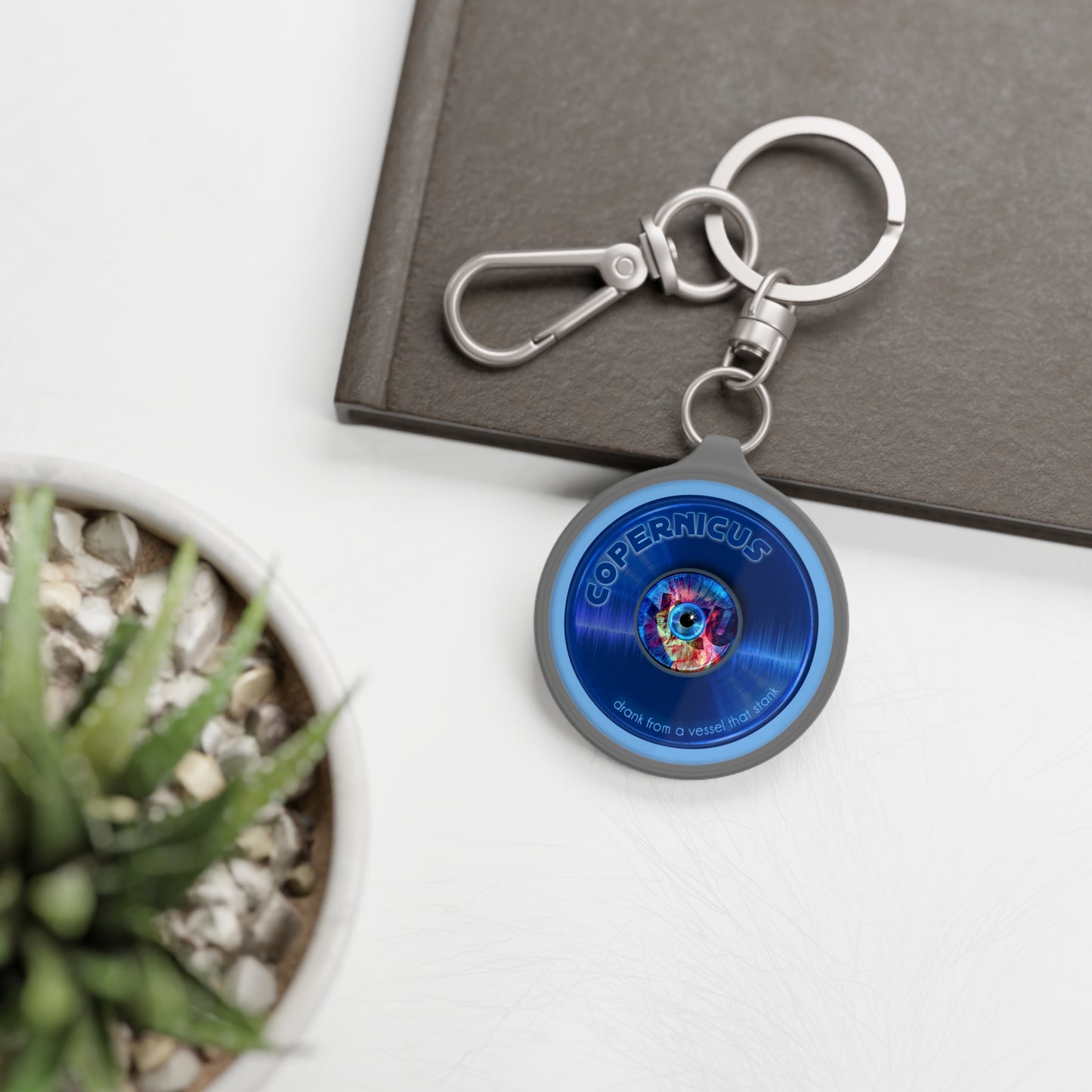 Lumpy Donut Keychain - "Drunken Copernicus" - series 1.0 - variant 2 - blue pulse donut