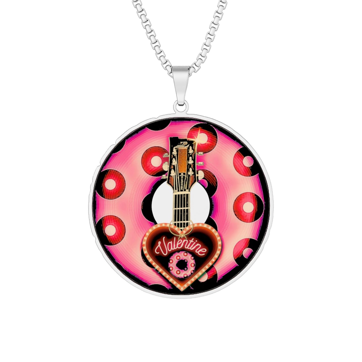 Lump's Heady Donut Necklace - 1" x 1" Stainless Steel Pendant - "Valentine's Day Donut Pendant" - hot magenta/dark magenta blimpy paradox donut - variant `