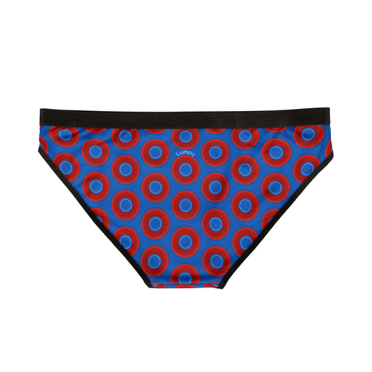 Lumpy Donut Underwear - vivid red donut print w/medium royal blue background