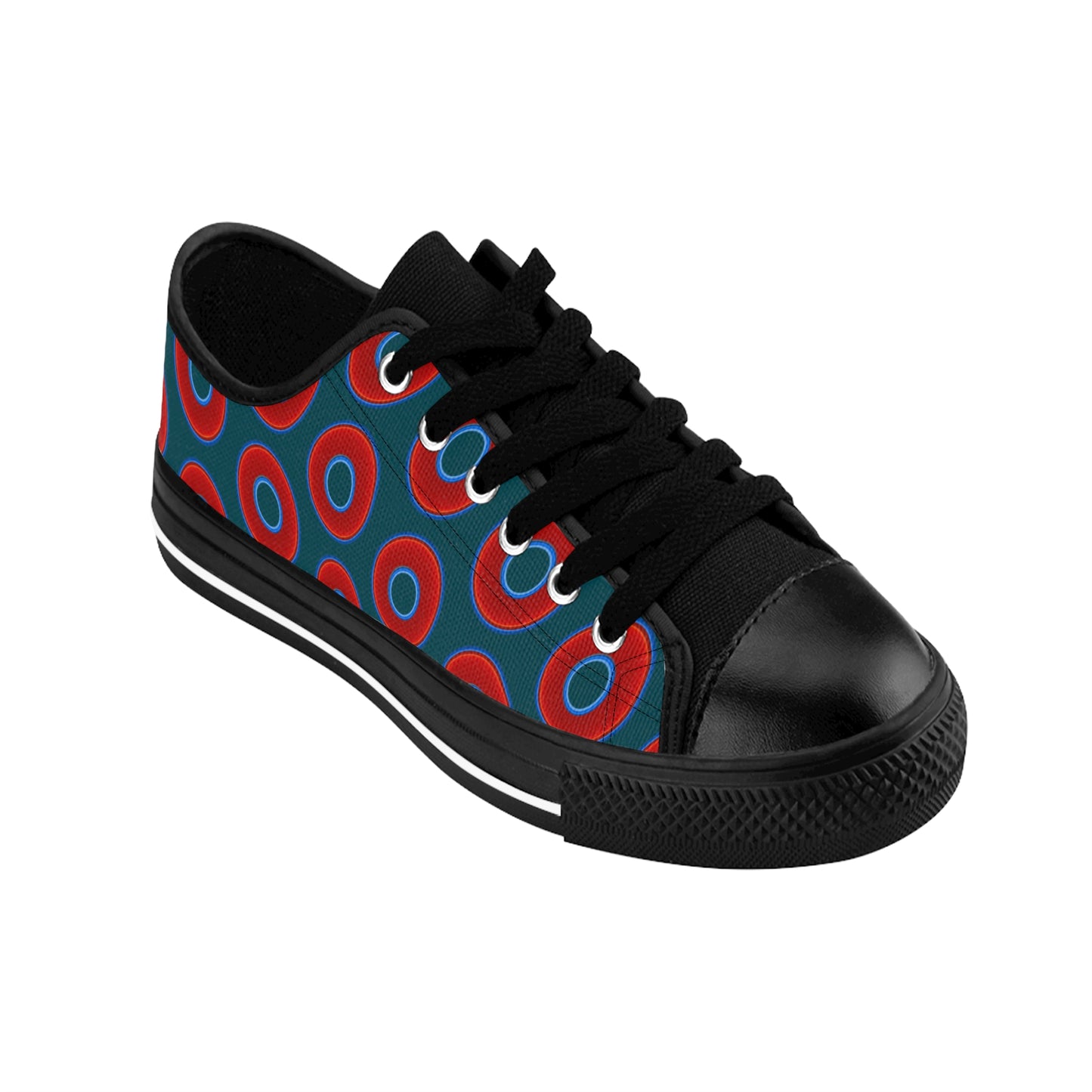 Men's Cushiony Convectors - Low Top - large red vivid donut print w/midnight teal green background