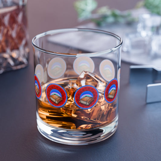 10oz Lumpy Rock Glass - "Helping Phriendly Rock Glass" - red/blue widemouthed paradox donuts