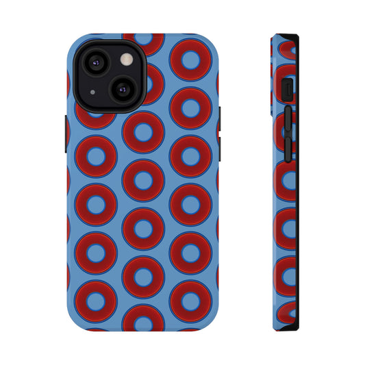 Impact-Resistant Lumpy Donut Case - red vivid donut print w/light blue background