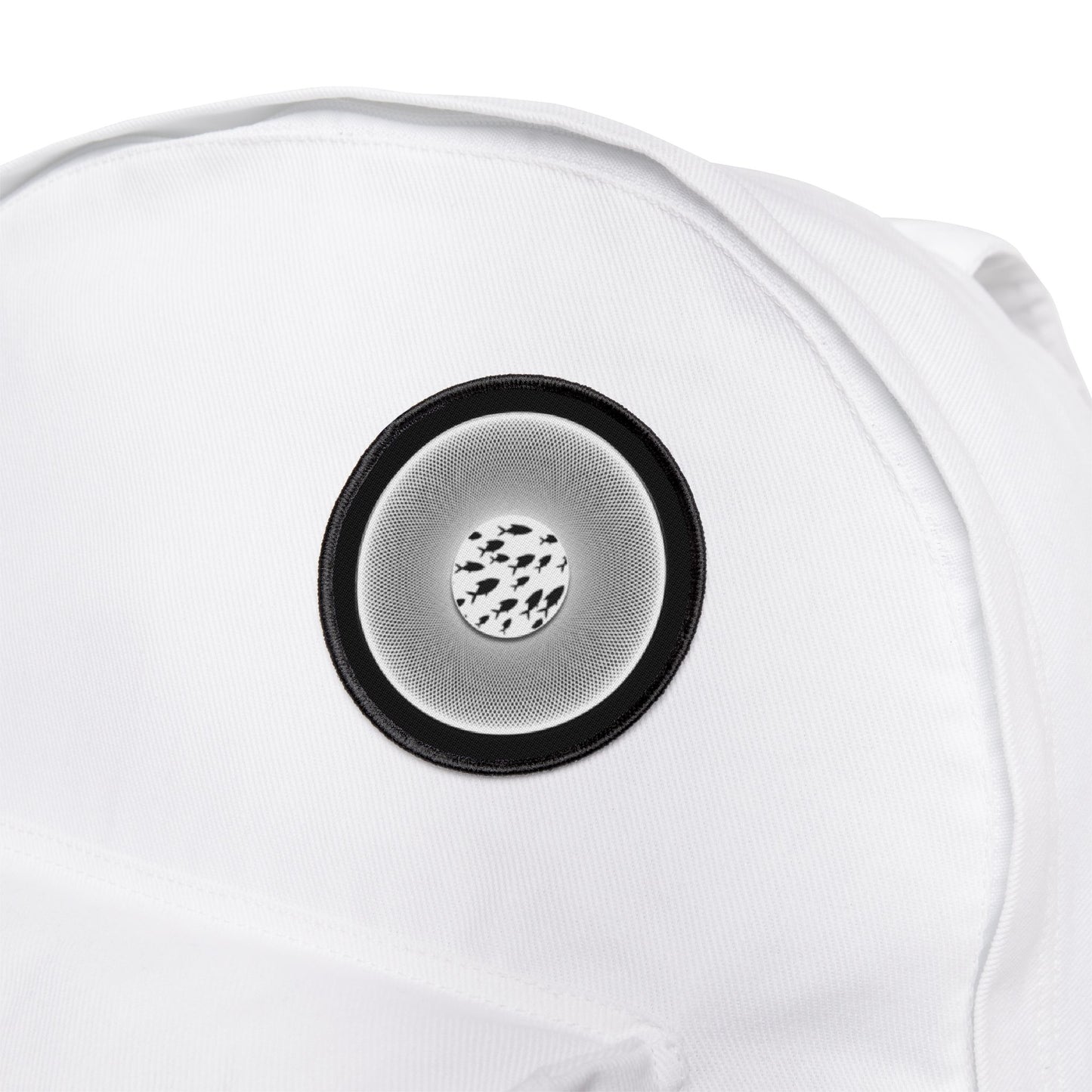 Iron-On Donut Patch - "Swimming By - series 1.0 - variant 1 - black & white phatty donut