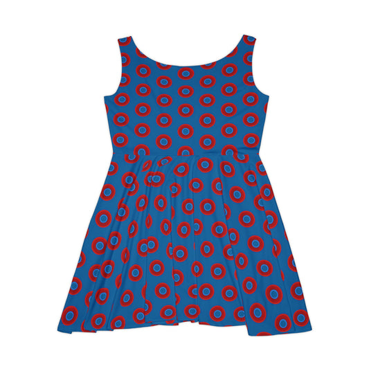 Women's Skater Donut Dress - vivid red donut print w/wavy navy blue background