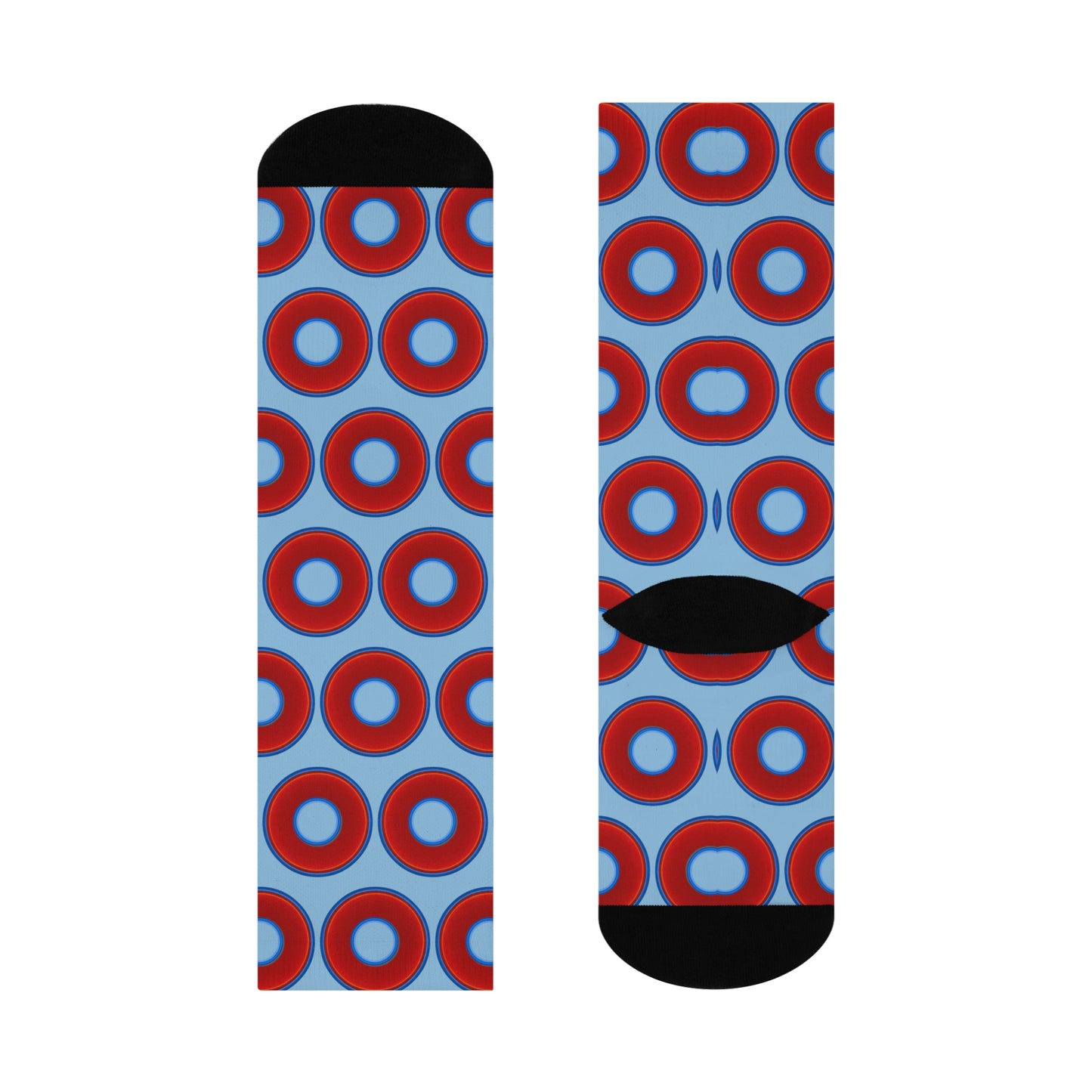 Lumpy Sox - cushioned crew - vivid red donut print w/sky blue background