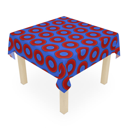 Lumpy Tablecloth - 55.1" x 55.1" - vivid red donuts w/royal blue background