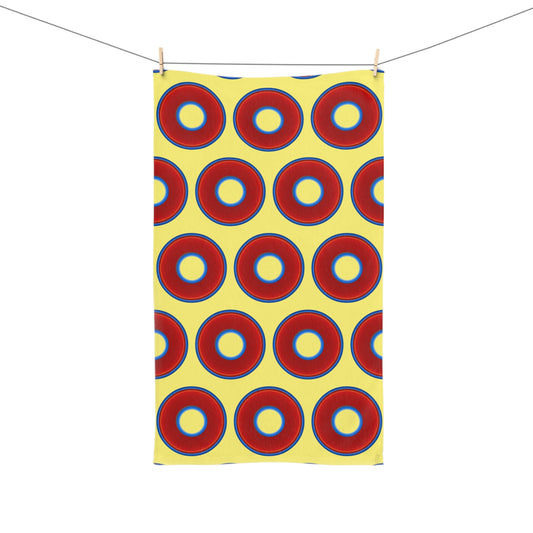 Lumpy Kitchen/Hand Towels - vivid red donuts w/yellow background