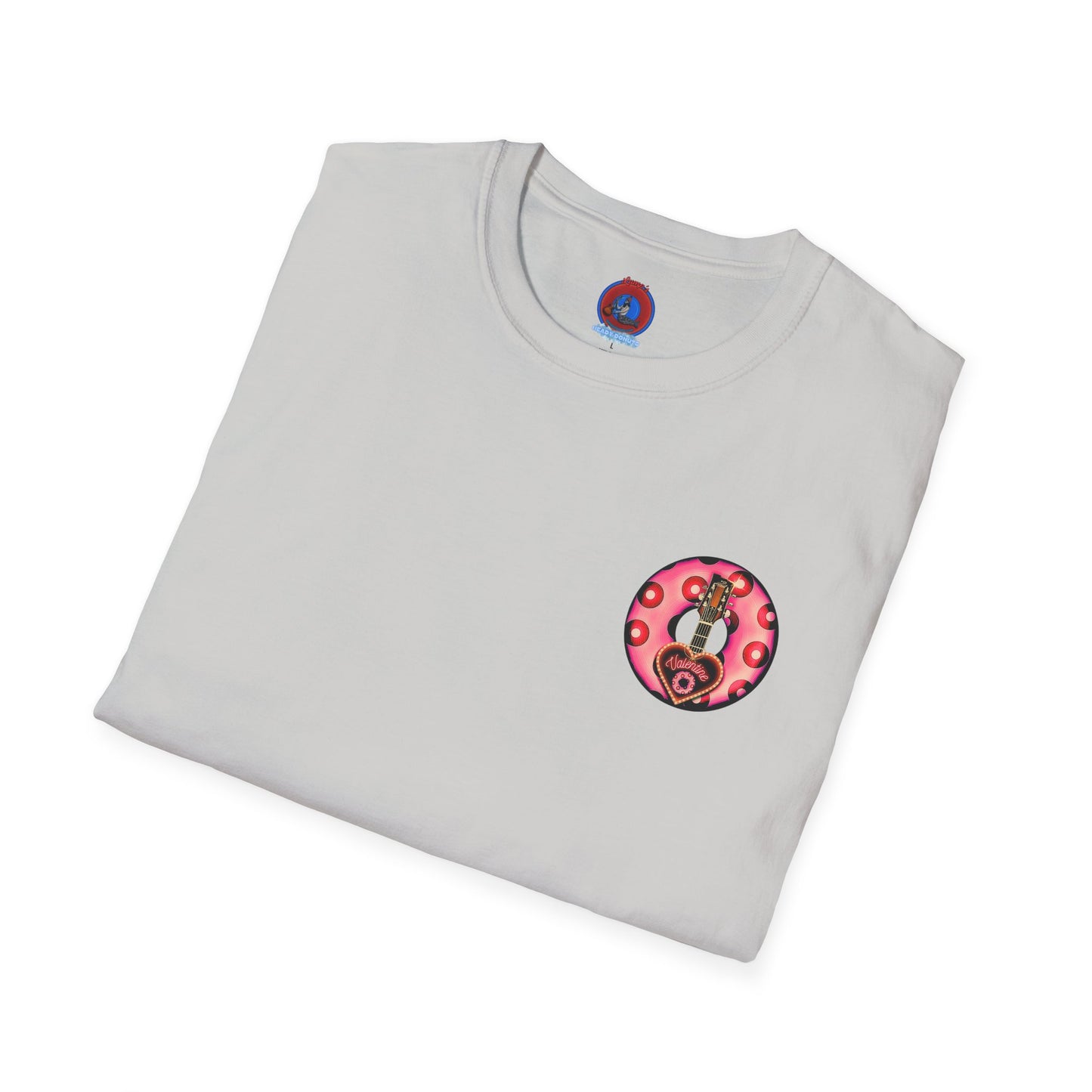 Classic Donut Tee - Unisex Soft-Style - "Would You Be My Donut?" - paradoxical faded magenta/red donut - variant 1