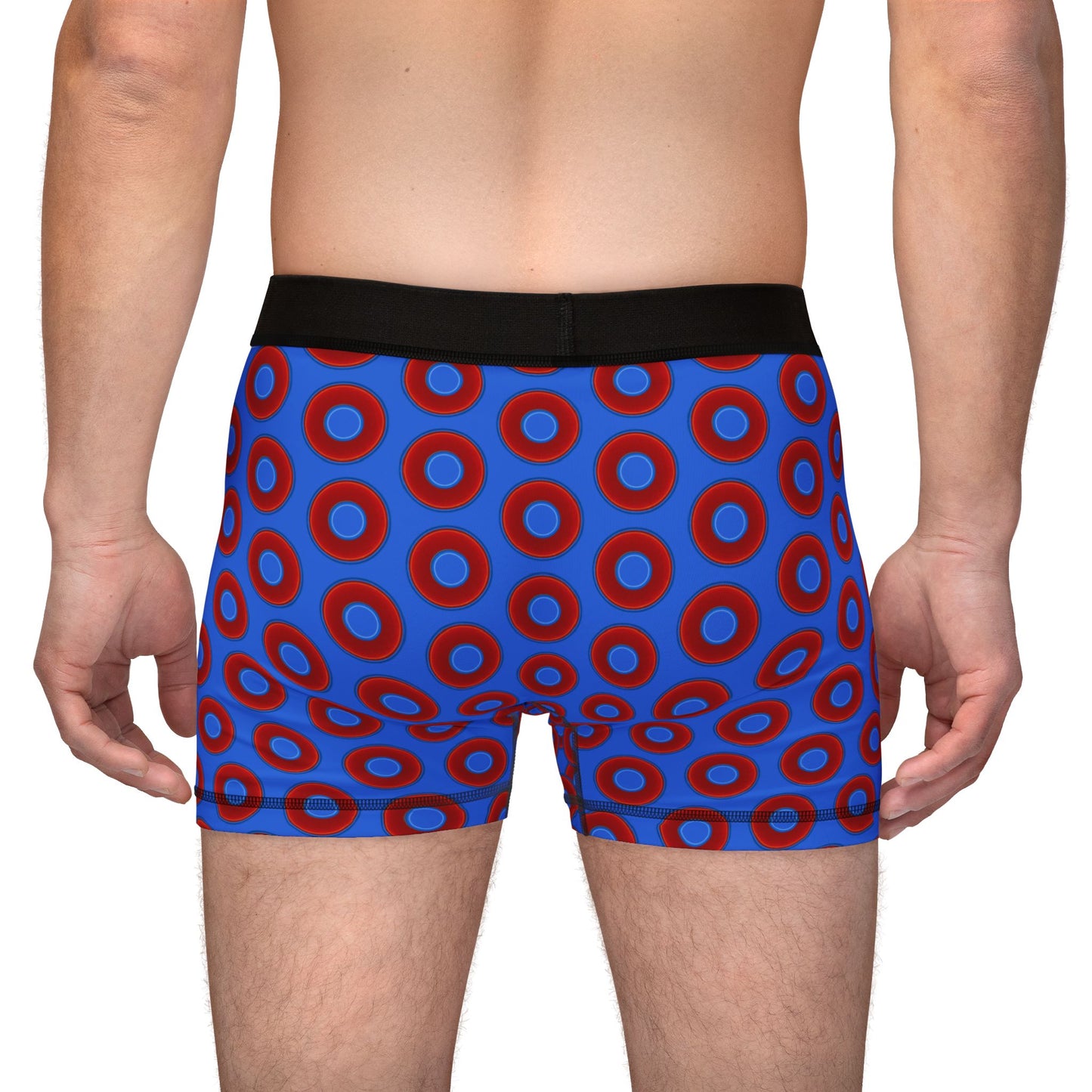 Men's Donut Boxers - red vivid donuts w/medium royal blue background