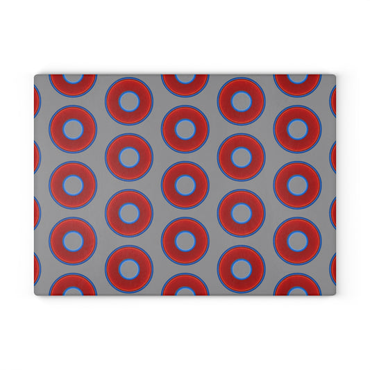 My Friend's Cutting Board - vivid red donuts w/gray background