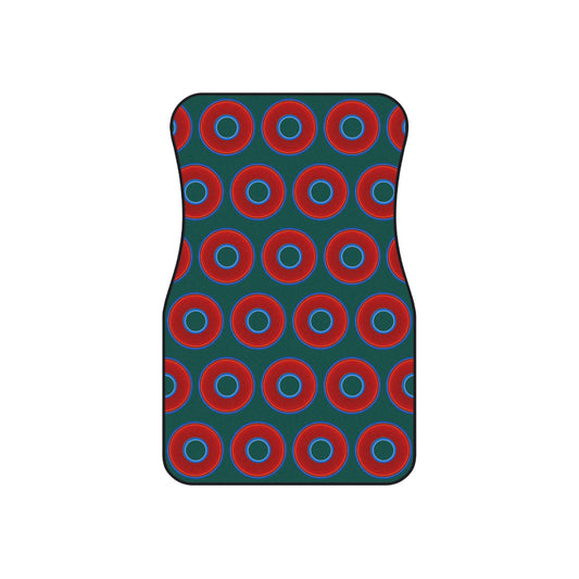Contacted Car Mats - Set of 2/Front - vivid donut print w/dark Fenway green background
