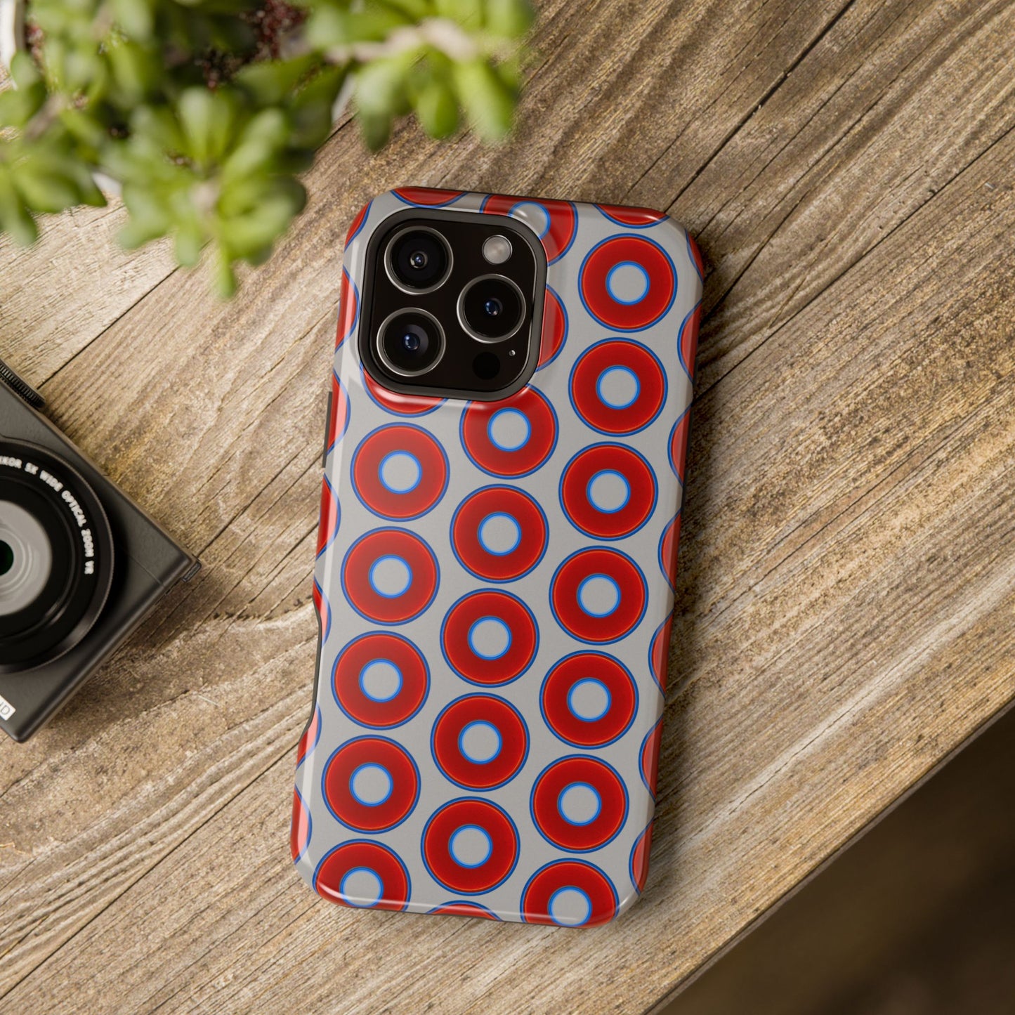 Magnetic Tough Donut Case - red vivid donut print w/light gray background