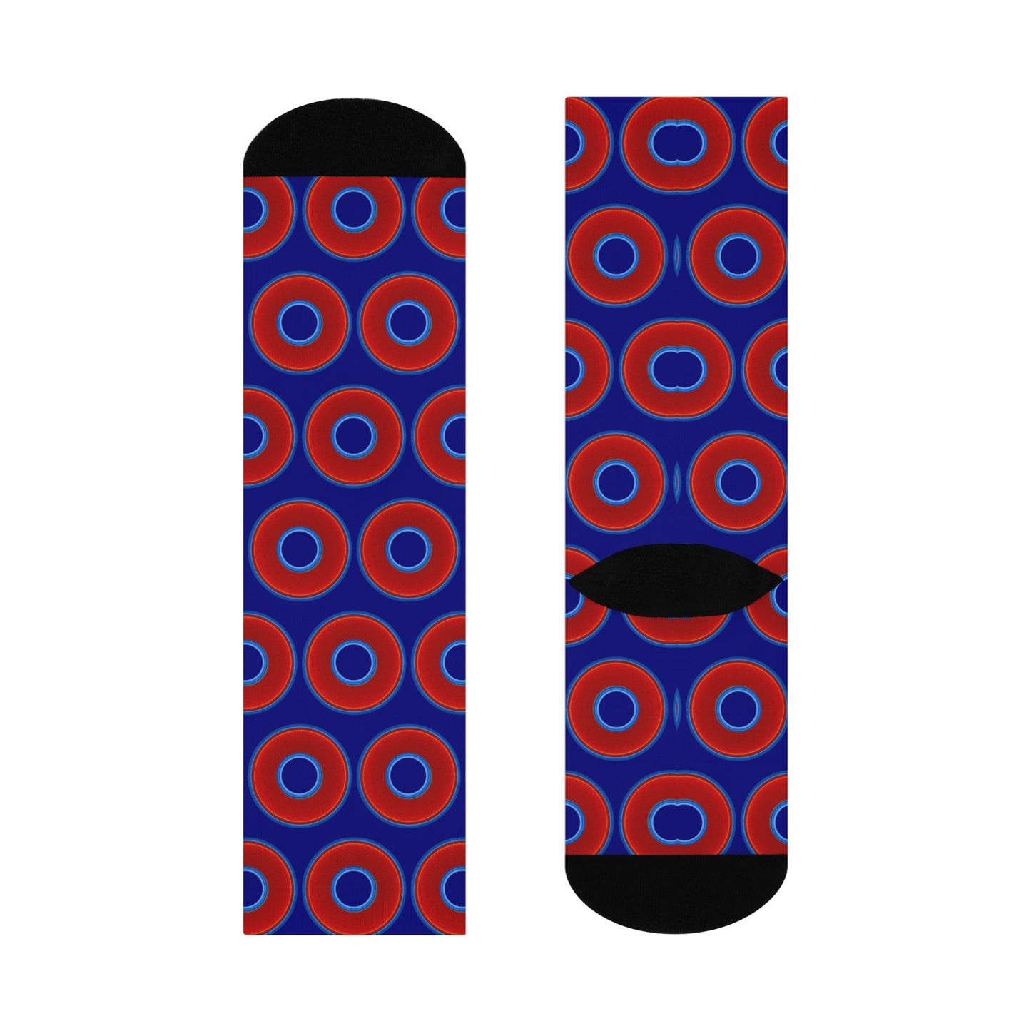 Lumpy Sox - cushioned crew - vivid red donut print w/vivid navy blue background