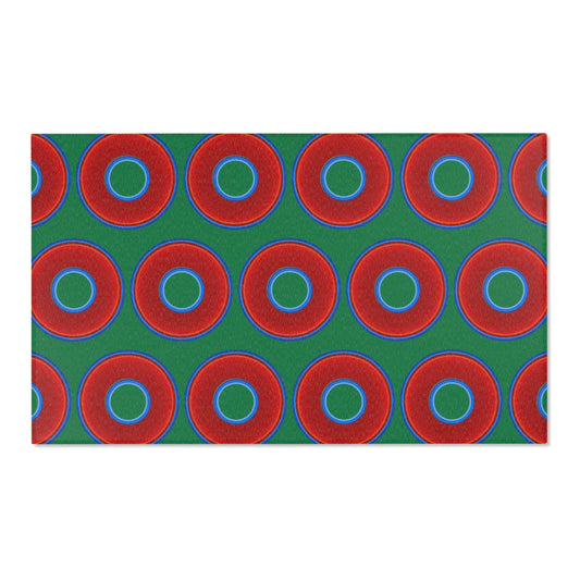 Lumpy Donut Print Rug - choice of 3 sizes - vivid red donut print w/green background