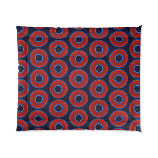 The Very Lumpy Comforter - vivid red donuts w/midnight blue background