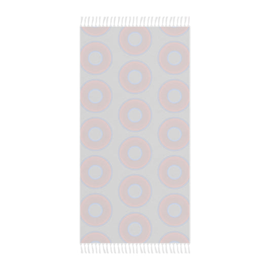 Oversized Lumpy Beach Towel - vivid red donuts w/light gray background