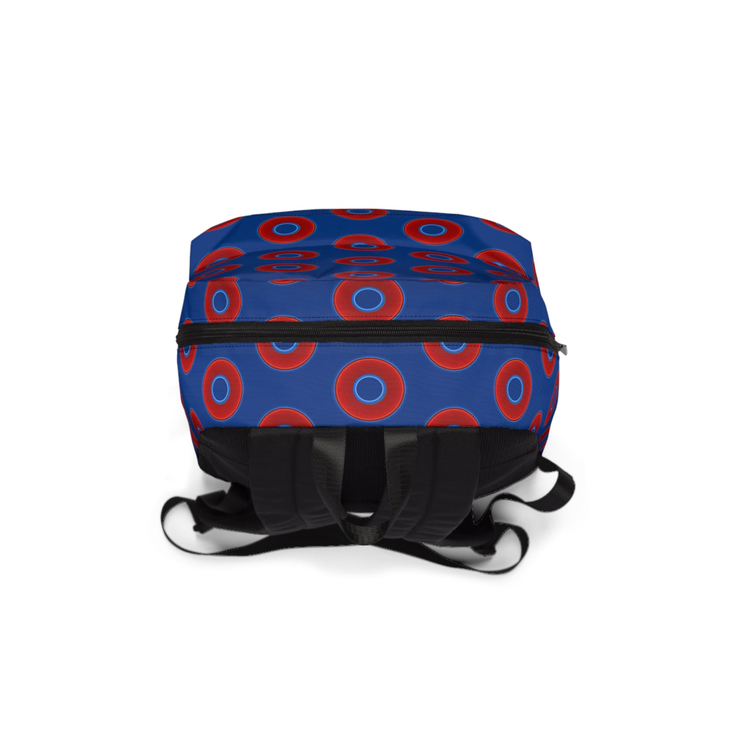 Donut Backpack - red vivid donuts w/dark blue background