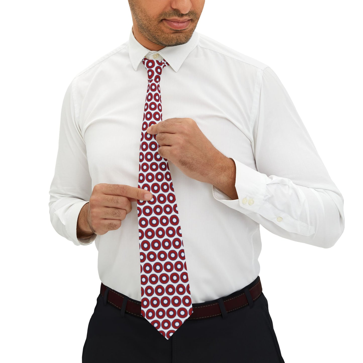 The Lumpy Necktie - vivid red donut print w/white background