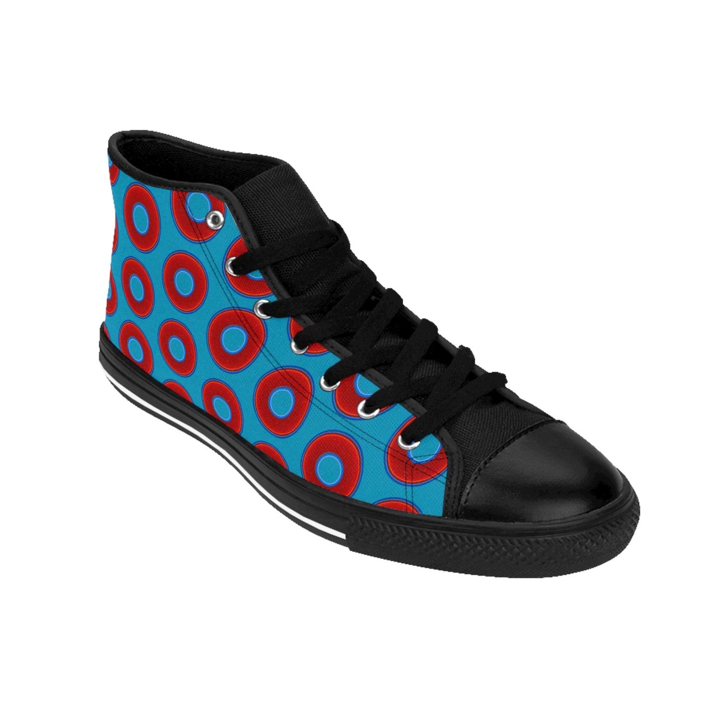 Cushiony Convectors - High Tops - red vivid donuts w/aquamarine blue background