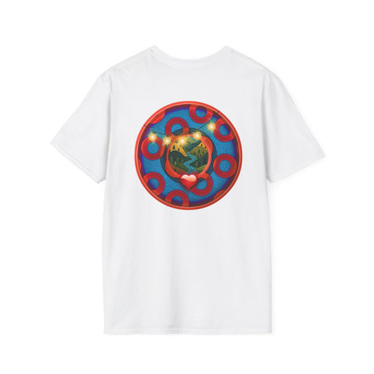 Classic Donut Tee - Unisex Soft-Style - "MORE Donuts Please" - rustic dark blue/red paradox donut - variant 2