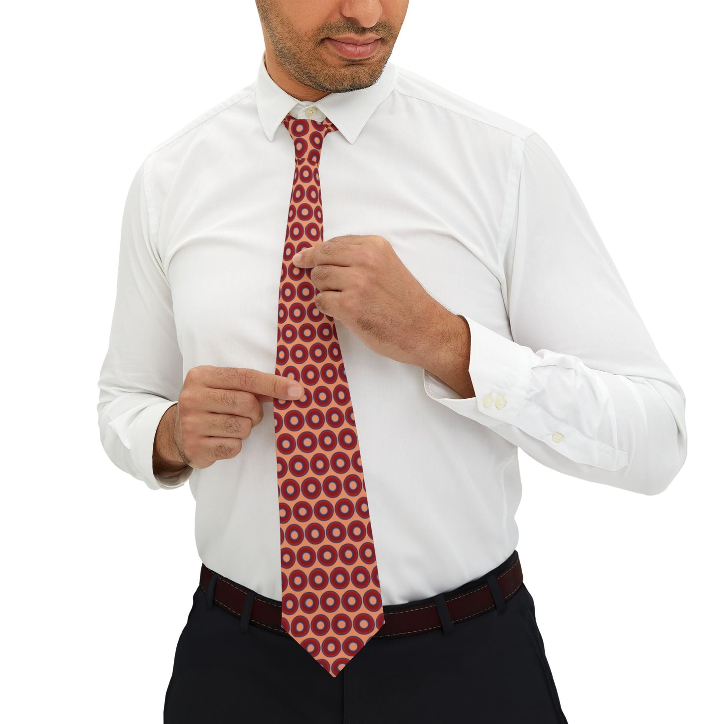 The Lumpy Necktie - vivid red donut print w/peach background