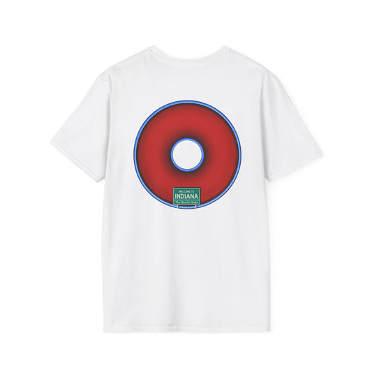 Classic Donut Tee - Unisex Soft-Style - "Indiana is for Boofers" - vivid red/blue plumpy donut - variant 3 - plain