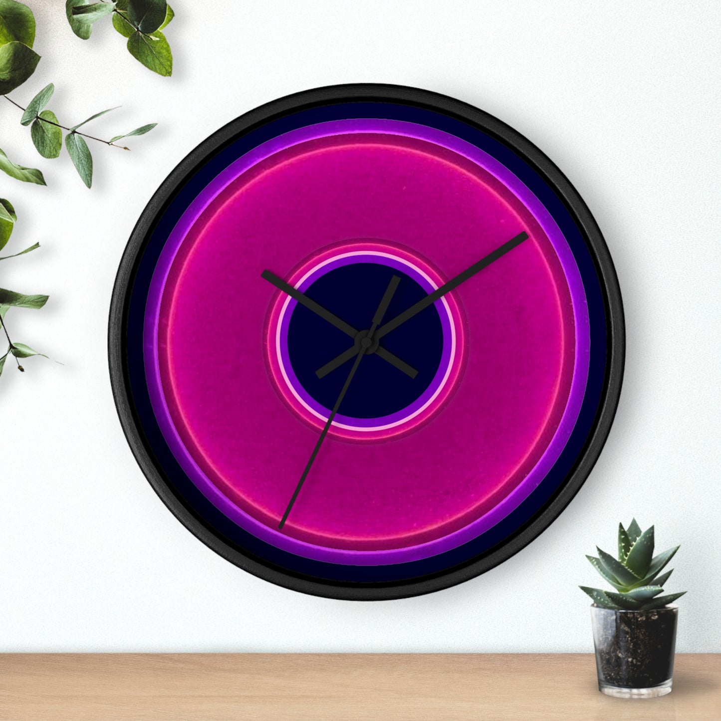 Lumpy Wall Clock - magenta vivid donut - variant 5 - w/midnight blue background