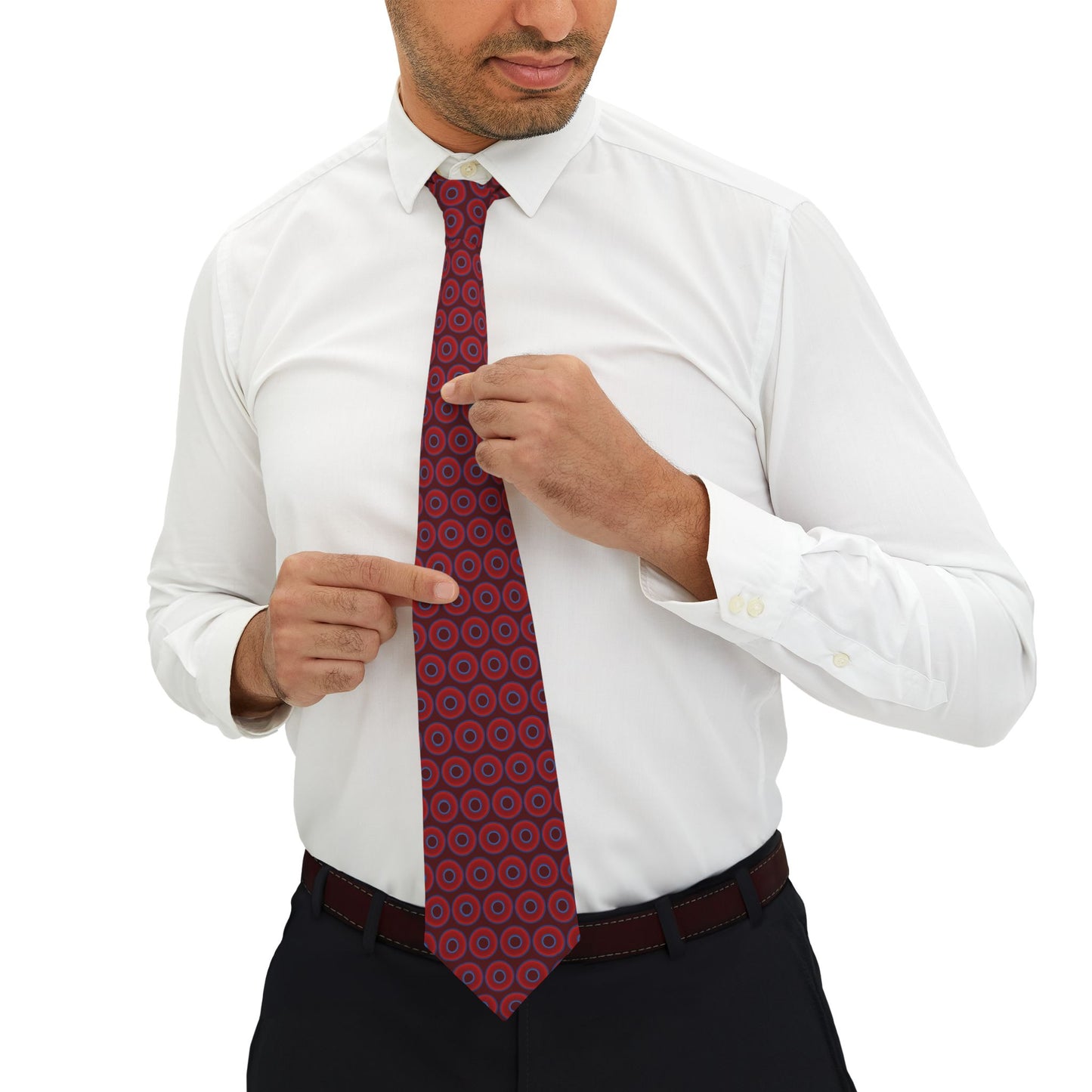The Lumpy Necktie - vivid red donut print w/dark red background