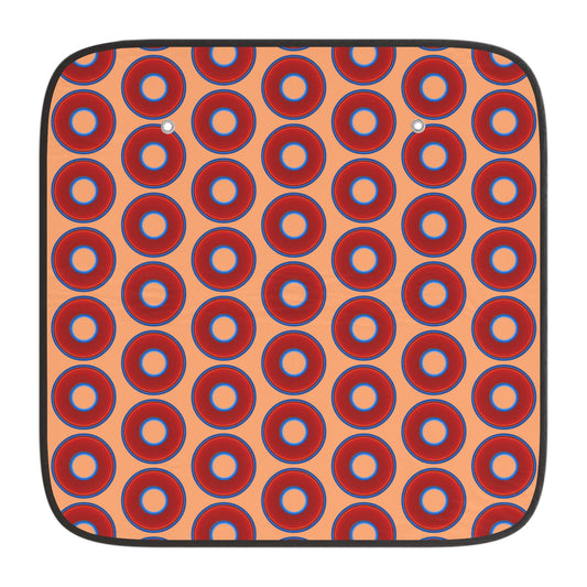 Automotive Donut Sun Shade - red vivid donuts w/peach background