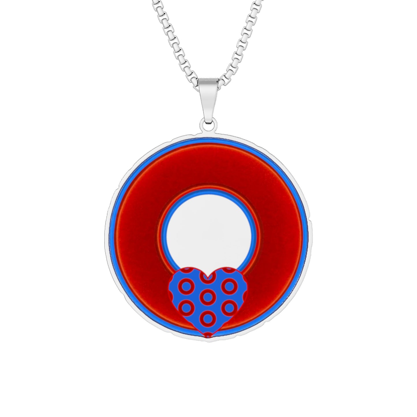 Lump's Heady Donut Necklace - 1" x 1" Stainless Steel Pendant - "Ocean Donut of Love Pendant" - vivid red/blue donut - variant 1