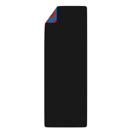 Lumpy Donut Yoga Mat :) - 24″ x 70" - vivid red donut print w/wavy navy blue background
