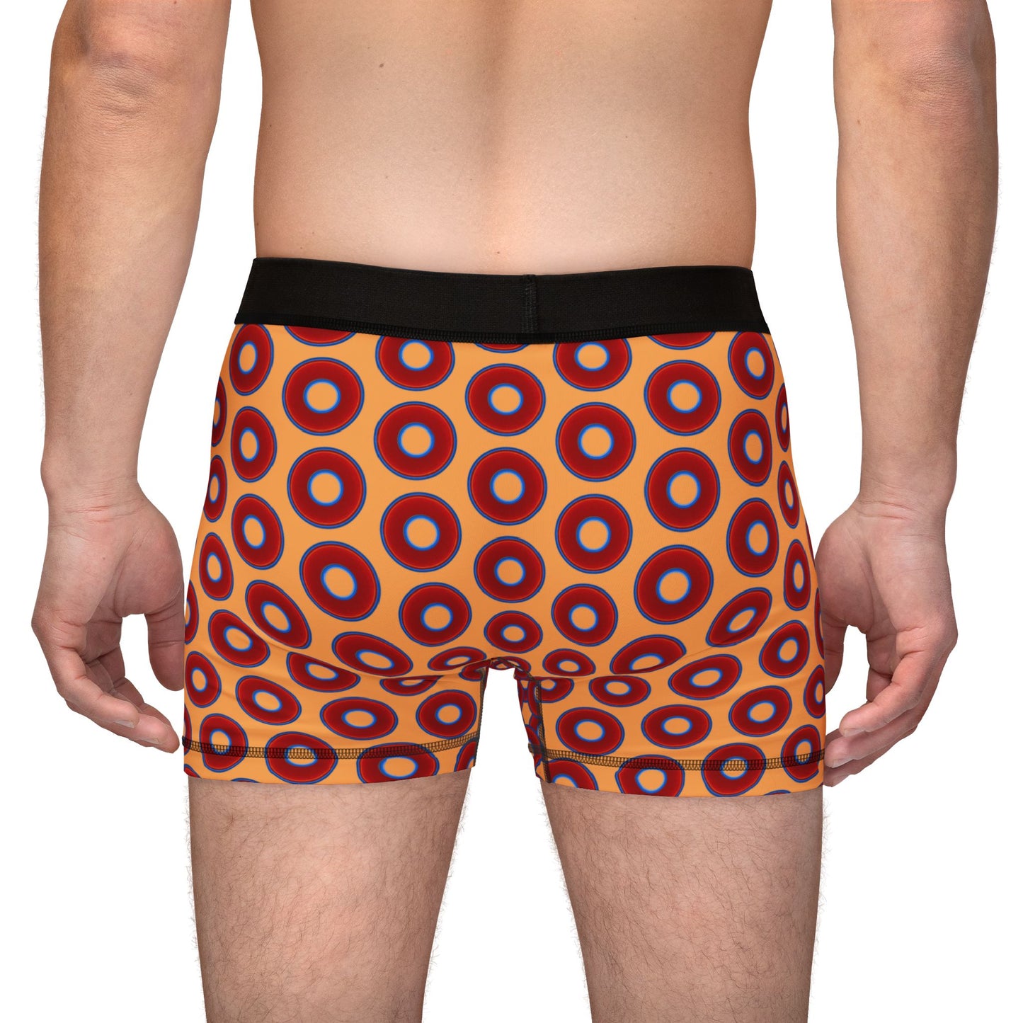 Men's Donut Boxers - red vivid donuts w/creamsicle orange background