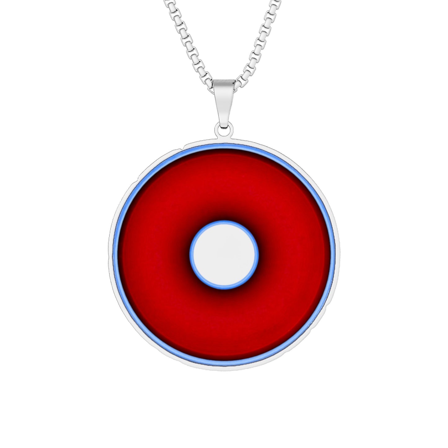 Lump's Heady Donut Necklace - 1" x 1" Stainless Steel Pendant - "Abstract Donut Paradox" - vivid red/blue plumpy donut