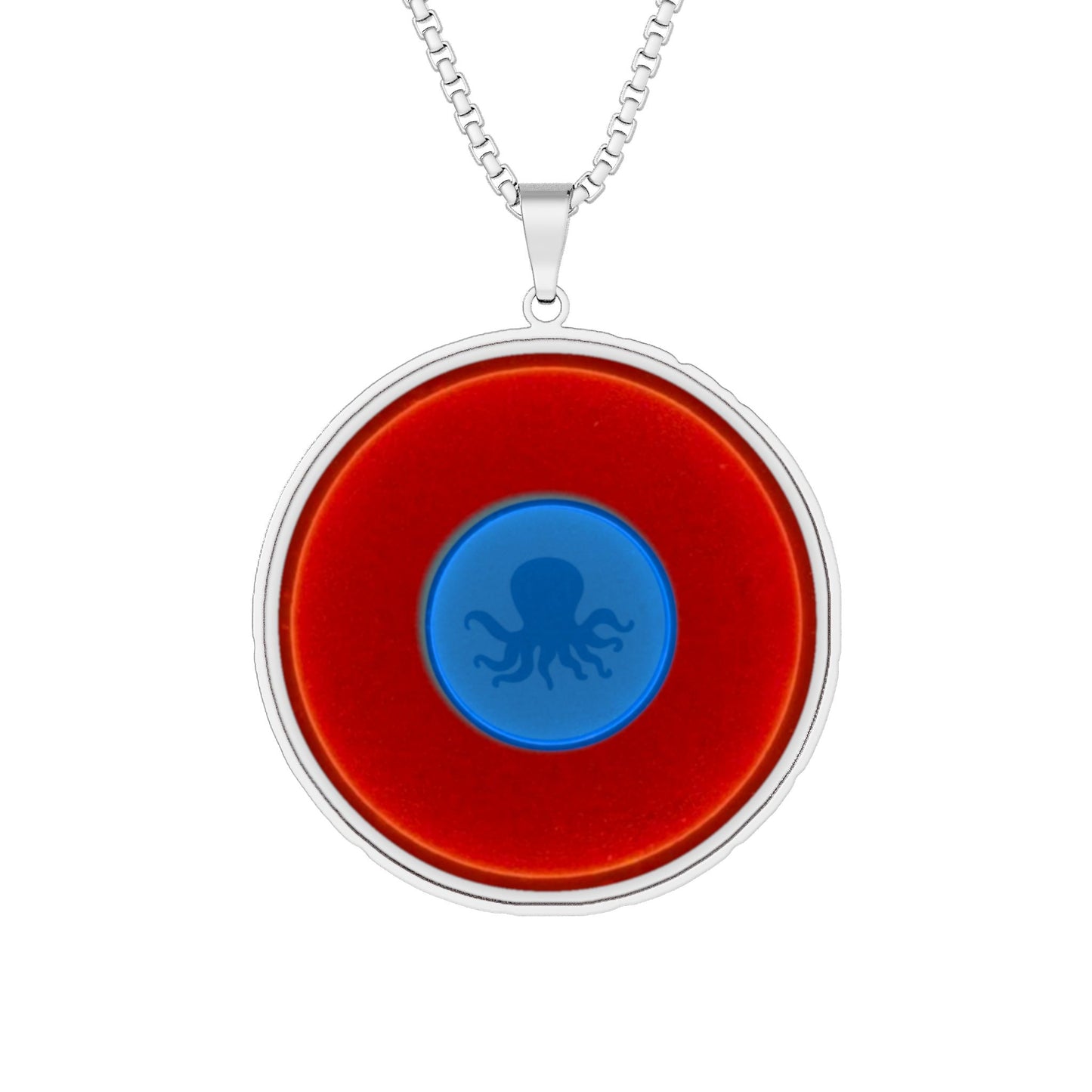 Lump's Heady Donut Necklace - 1" x 1" Stainless Steel Pendant - "James Bond's Octopussy Donut" - vivid red/blue donut
