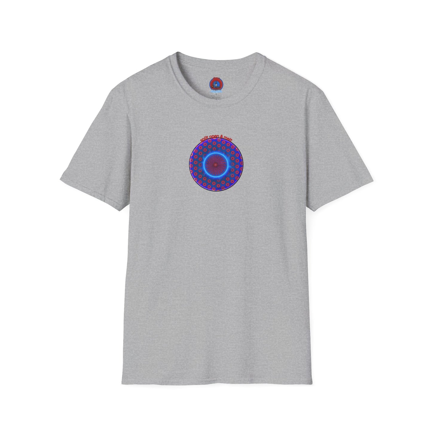 Classic Donut Tee - Unisex Soft-Style - "Split Open Donut Melt" - blue/red electric paradox donut - variant 2