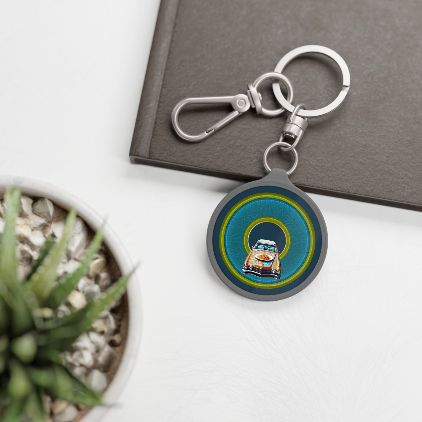 Lumpy Donut Keychain - "Cadillac Rainbows & Eating on the Run" - series 1.0 - variant 4 - blue/green donut