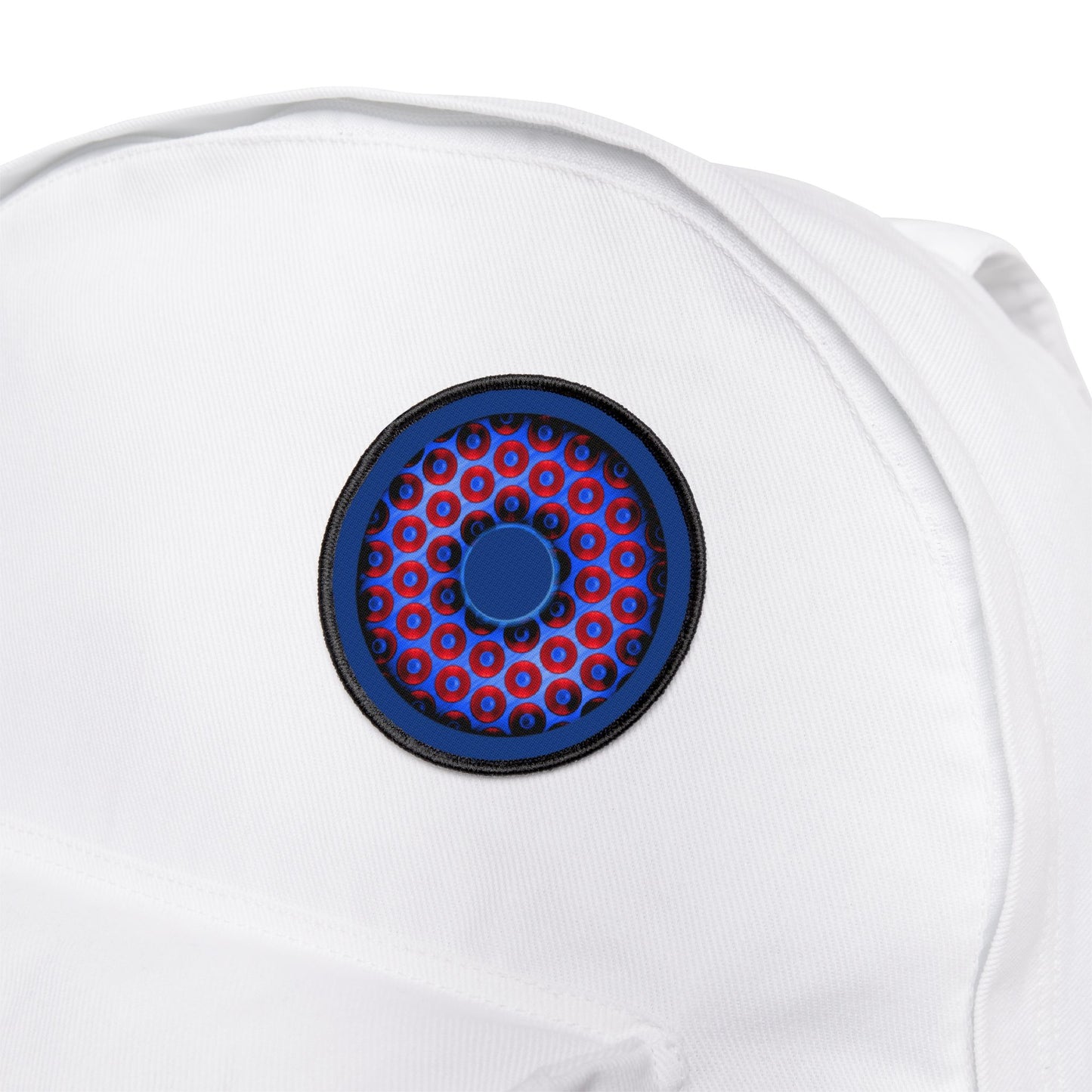 Iron-On Donut Patch - "Bling Paradox Donut" - variant 2 - red/blue bling donuts