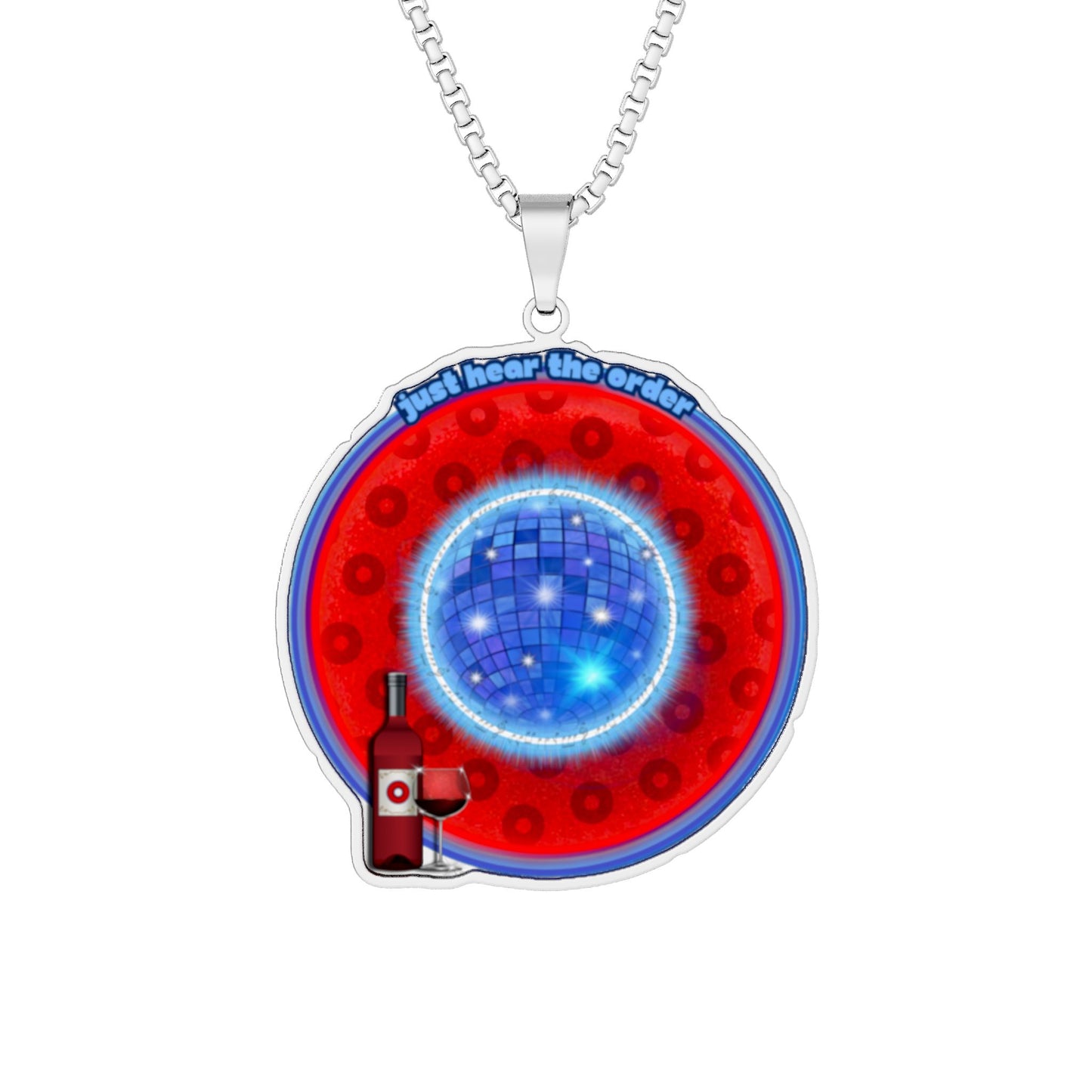Lump's Heady Donut Necklace - 1" x 1" Stainless Steel Pendant - "Moma's Donut Necklace" - widemouthed paradoxical donut - red/blue