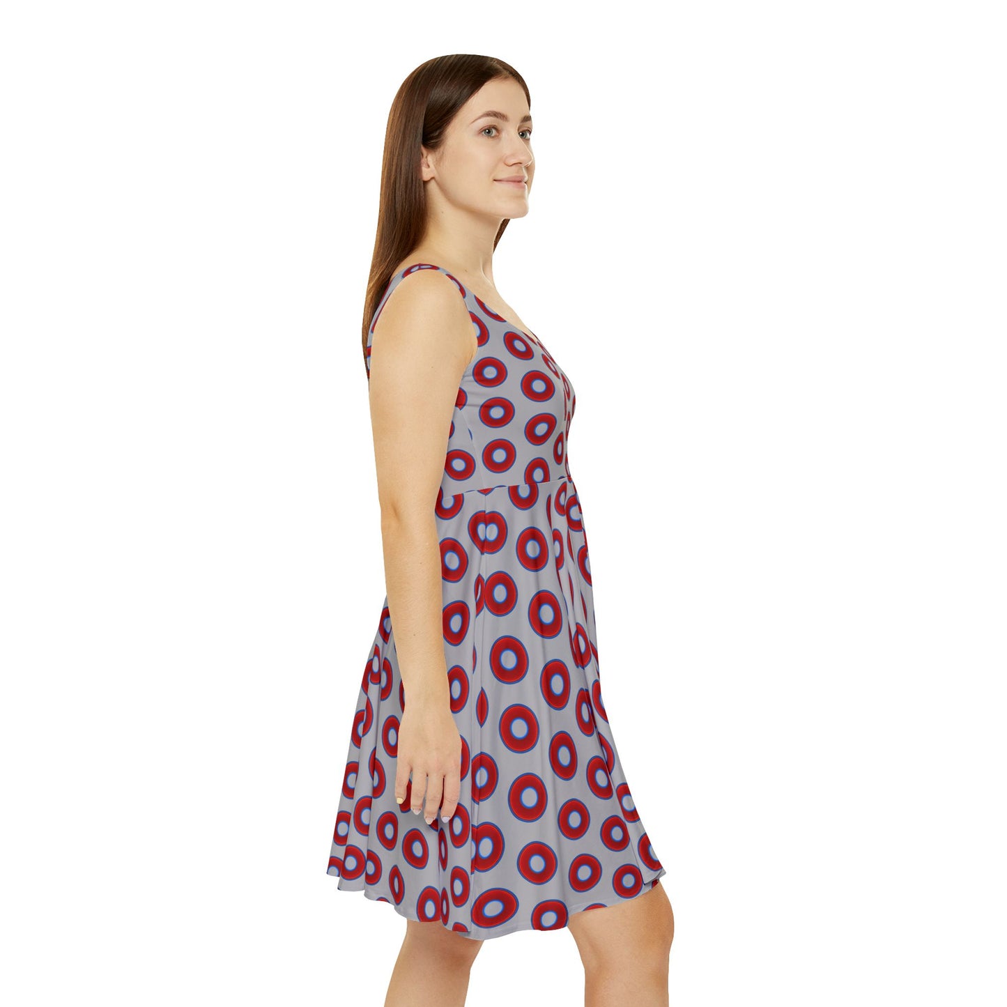 Women's Skater Donut Dress - vivid red donut print w/light gray background