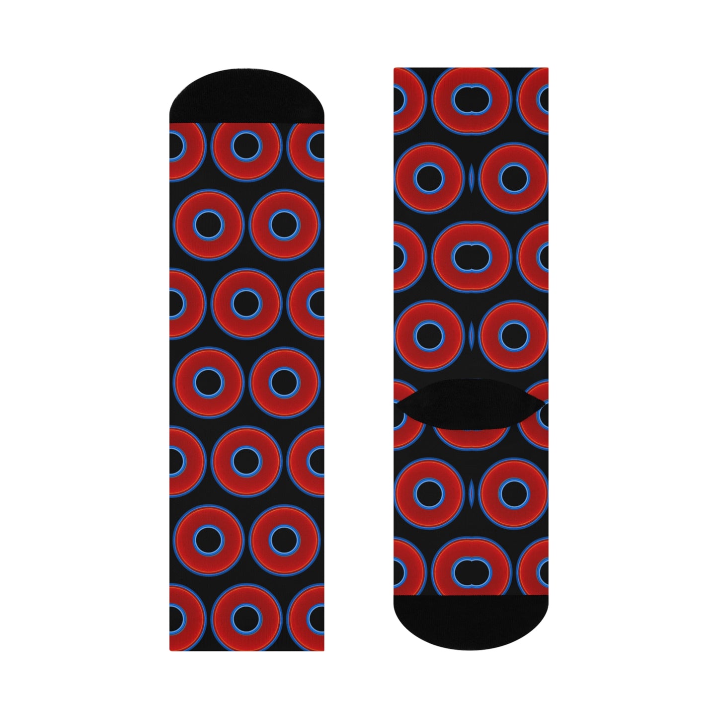 Lumpy Sox - cushioned crew - vivid red donut print w/black background