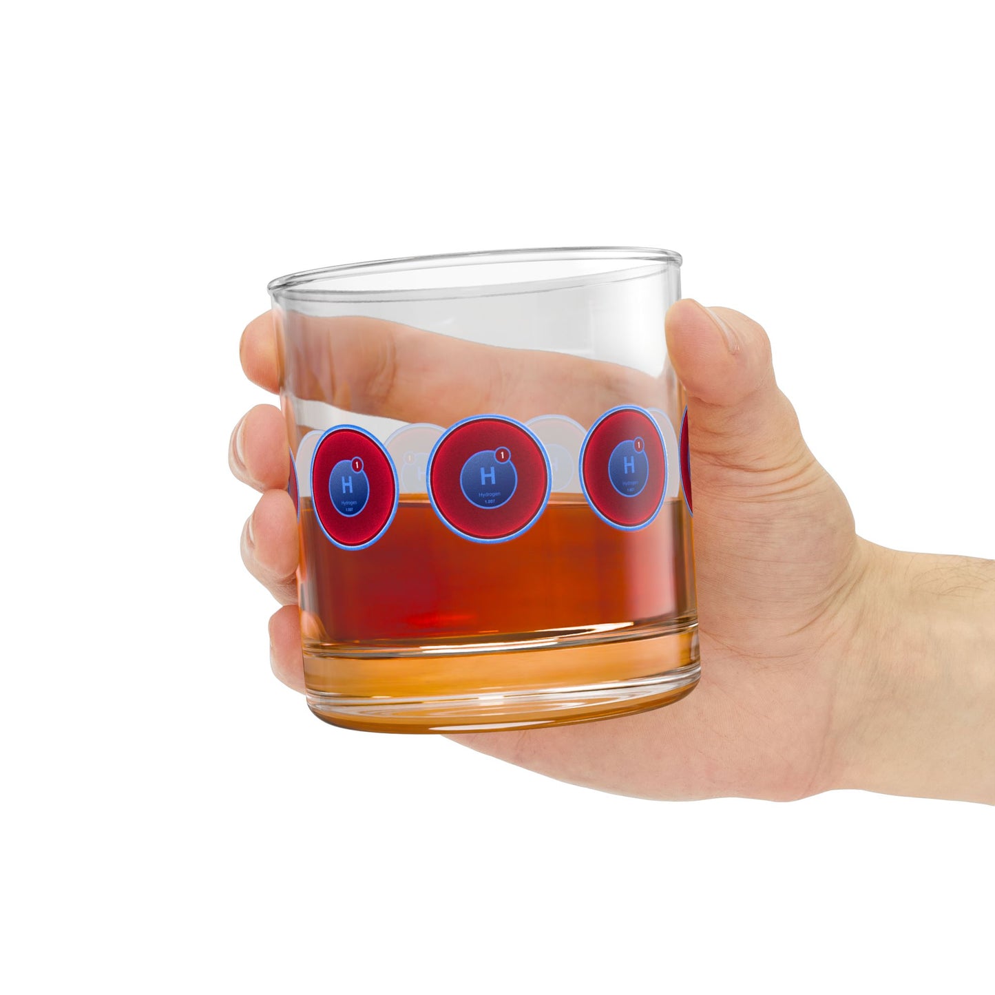 10oz Lumpy Rock Glass - "Liquid Hydrogen Donut" - vivid red/blue donuts